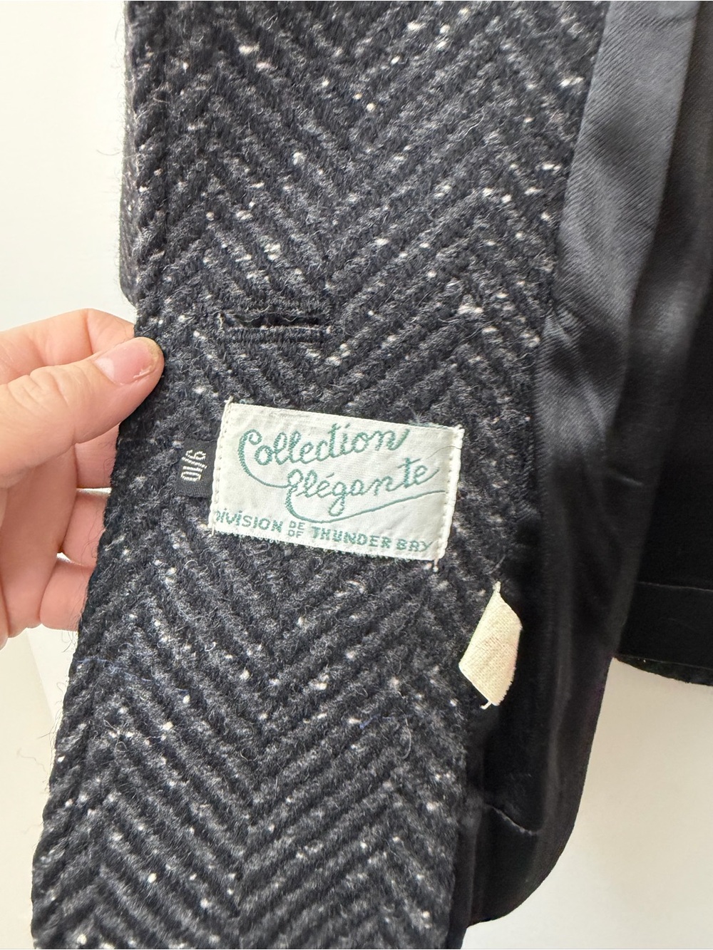 Vintage Collection Élégante Grey Herringbone Wool Blend Coat Size 8 - Picture 10 of 14